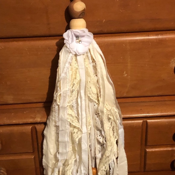 #7442 Giant Tassel Vintage Lace Muslin Calico Beaded Top Keys Beads - Picture 12 of 14